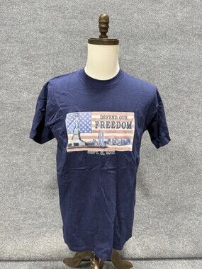 Vintage 9/11 Defend Our Freedom Sept 11 2001 USA Graphic T Shirt Menâs L Navy